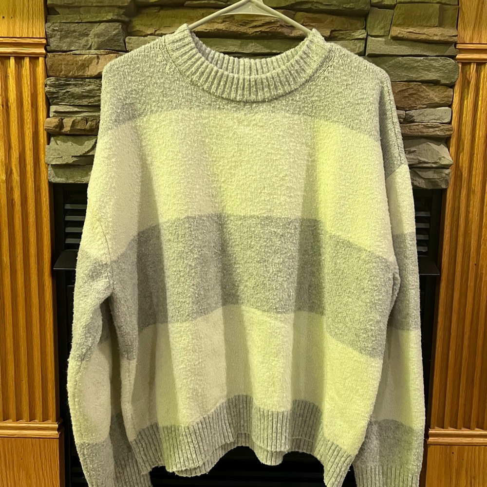 Gray and White Striped Sweater